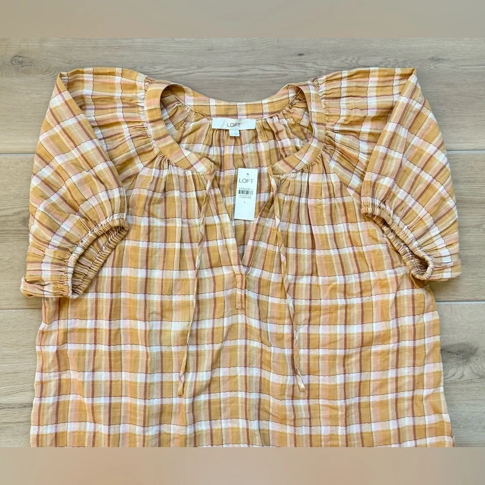 NWT LOFT Sunset-Colored Plaid Shirt Size L
